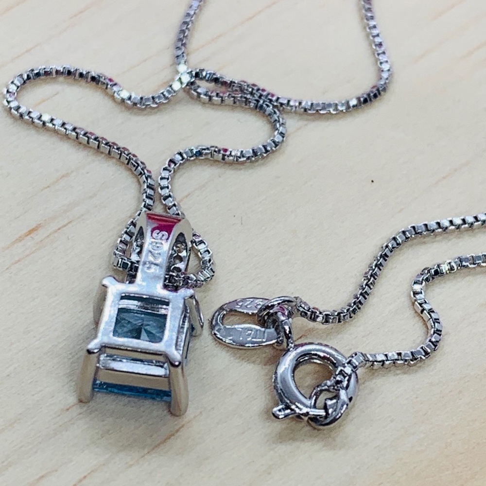 Sterling Silver 925 CZ Blue Topaz Necklace - Picture 5 of 8